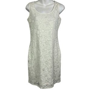 TIANA B Ivory Cream Lace Floral Sleeveless Above Knee Sheath Dress Lined sz S